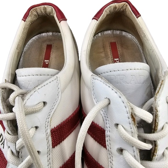 Vintage Prada 3E4115 White Red Low Top‎ Sneakers Size 37.5  Italy Made - Picture 6 of 12